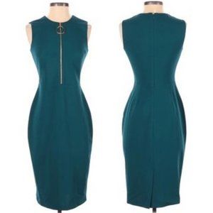 Calvin Klein Teal Sheath Dress with Gold Pendant, Sz 2